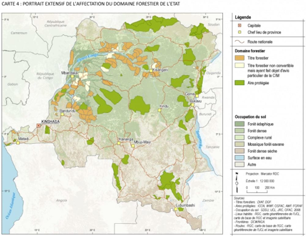 Snapshot from the interactive Forest Atlas, where forest concessions, protected areas, and geographic features are located. Image Source: World Resources Institute.