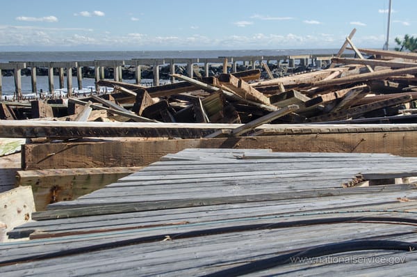 The historic boardwalk in Atlantic City, New Jersey, was destroyed by fierce winds that hit during Hurricane Sandy. Image Credit: Liz Roll/FEMA.