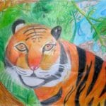 The 2009 First Place Winner: ÛÏRainforest: TigerÛªs HomeÛ by Shaina Chen, Grade 4, California.