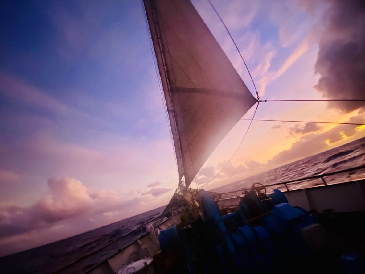 Gorgeous sunset in the subtropical North Pacific Ocean: a typical evening view during our great adventure on the tall ship MIRAIE