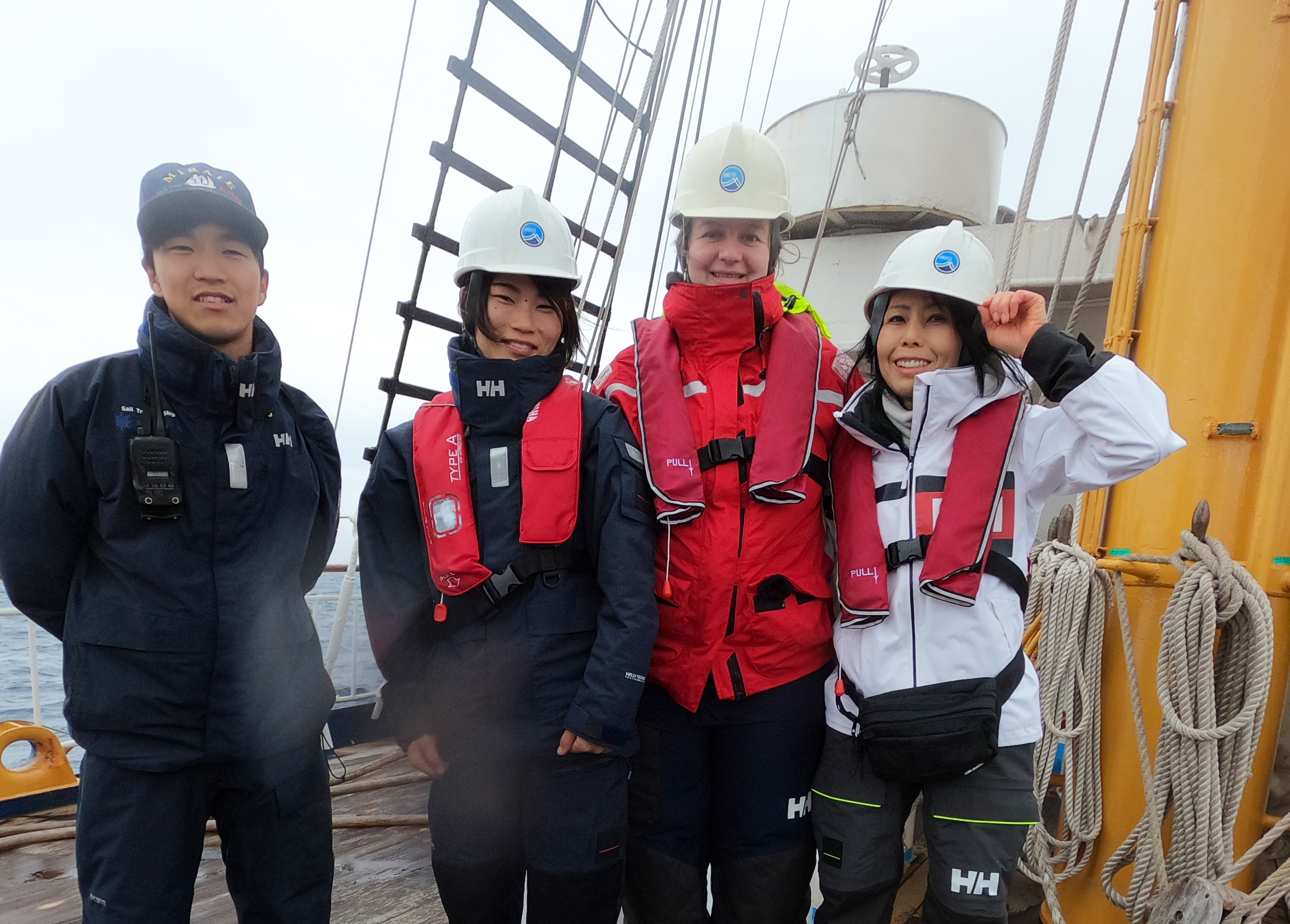 The team, from left, Chief Officer of MIRAIE, Yurie Seki (YAMAHA Motor Co., Ltd.), Holly Griffin (UNEP-WCMC), Sanae Chiba (JAMSTEC, project leader). 