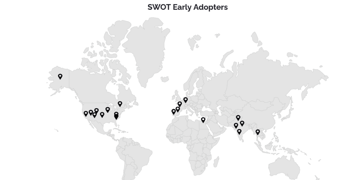 The map of current SWOT Early Adopters.
