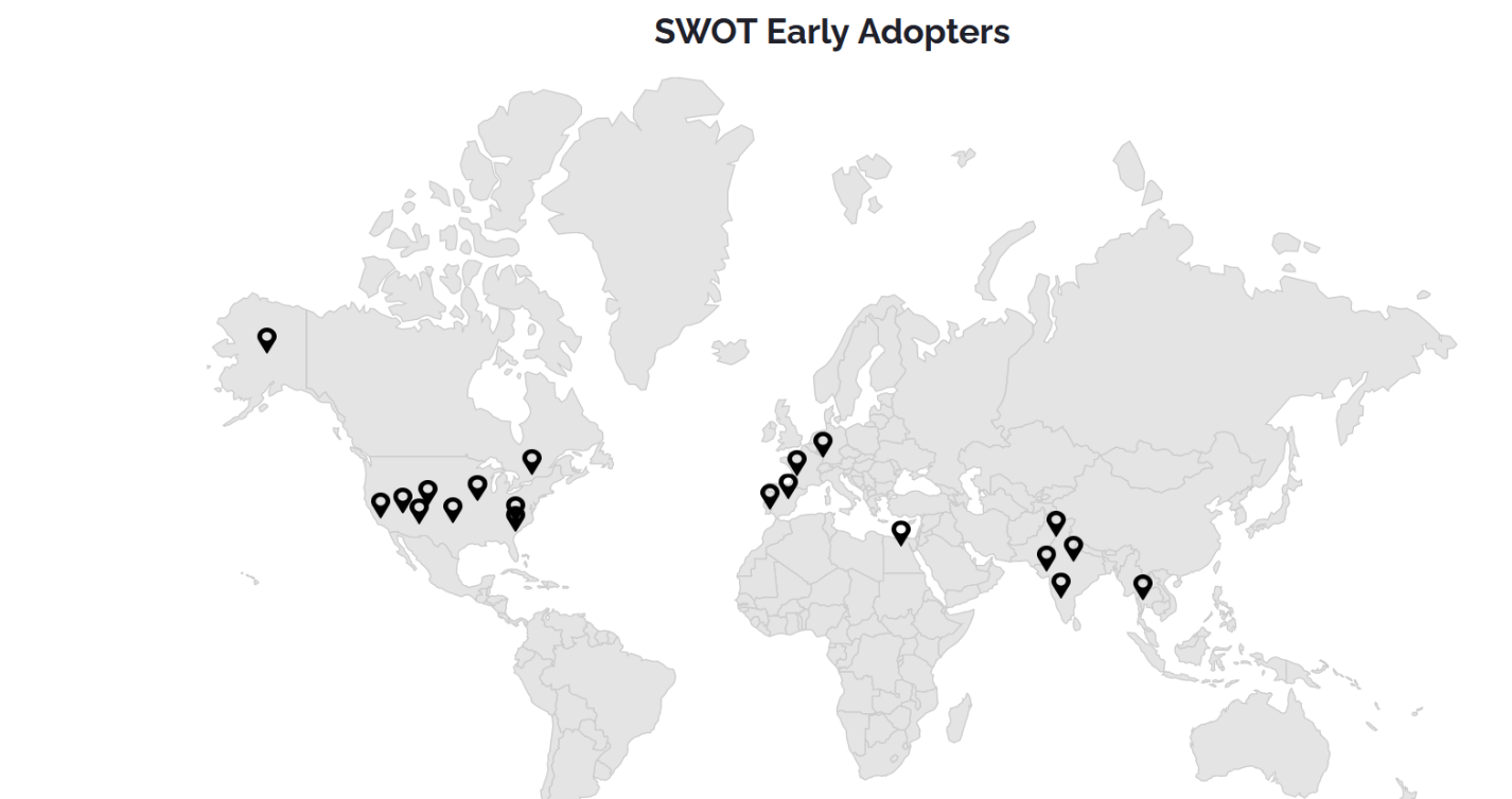 The map of current SWOT Early Adopters.).
