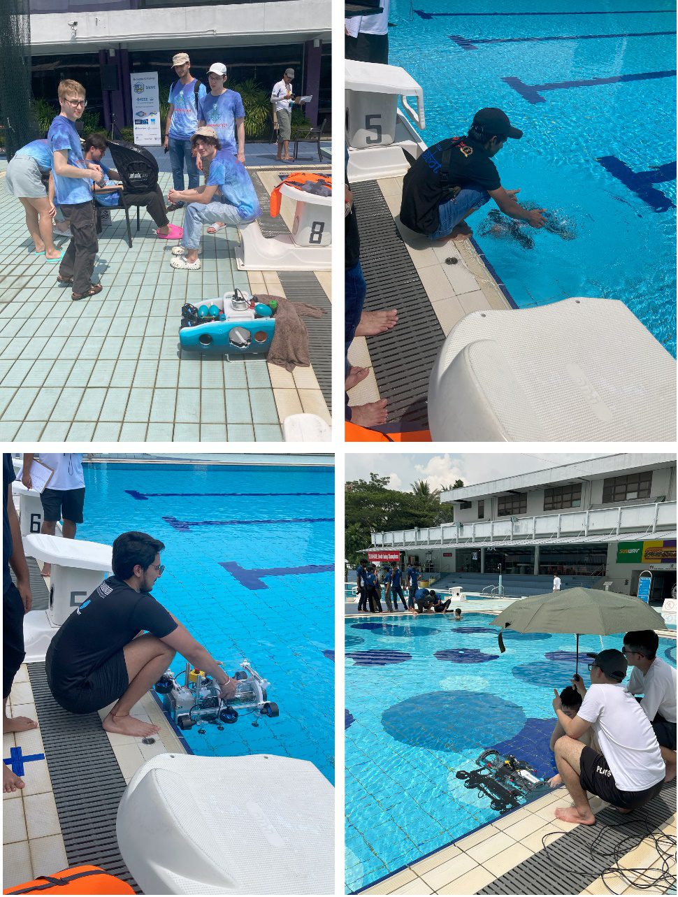 AUVs being debugged and deployed at the poolside, in the hot sun!